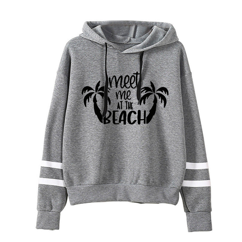 Sudadera informal holgada con estampado de letras de cocoteros y rayas de doble barra para mujer