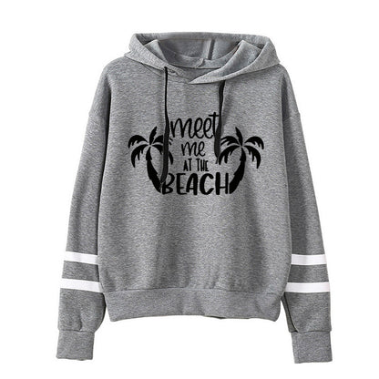 Sudadera informal holgada con estampado de letras de cocoteros y rayas de doble barra para mujer