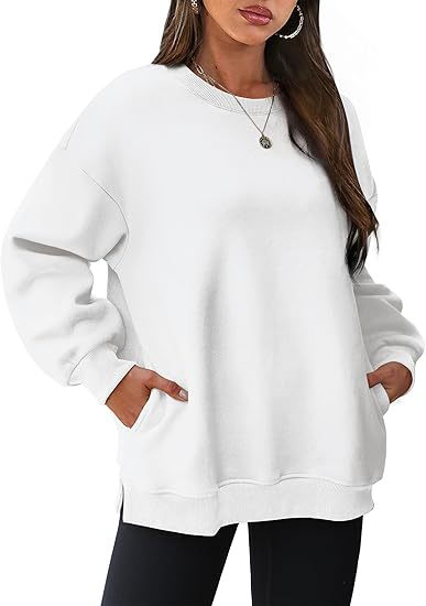 Sudadera informal de manga larga con cuello redondo y color liso para mujer