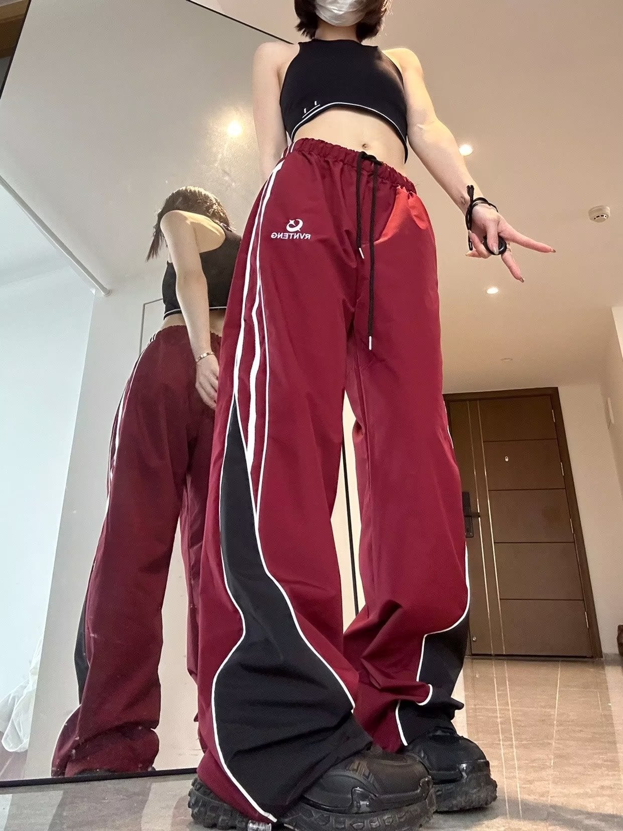 Hip-Hop Style Women Letter Embroidery Loose Casual Wide-Leg Mopping Pants