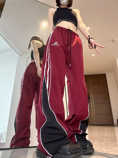 Hip-Hop Style Women Letter Embroidery Loose Casual Wide-Leg Mopping Pants