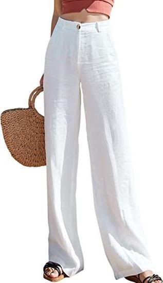 Pantalones casuales holgados de lino de pierna ancha a la moda para mujer