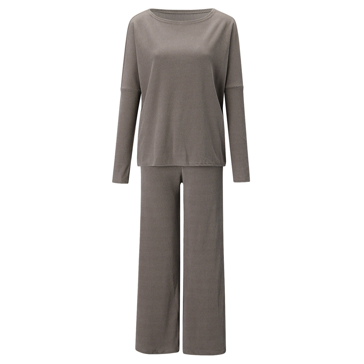 Conjunto de dos piezas formado por top y pantalón informal, manga larga, cuello redondo, color liso, para mujer, otoño e invierno