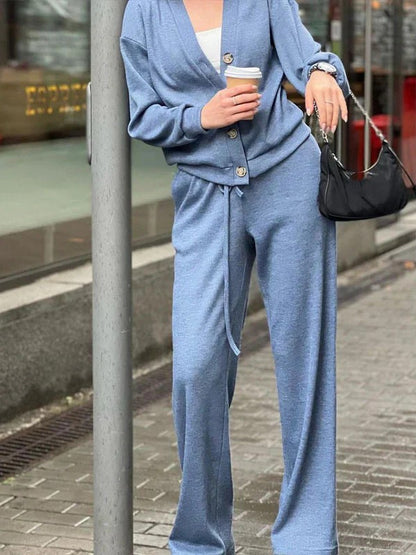 Conjunto de dos piezas formado por chaqueta, pantalón y cárdigan de manga larga, informal, color liso, para mujer