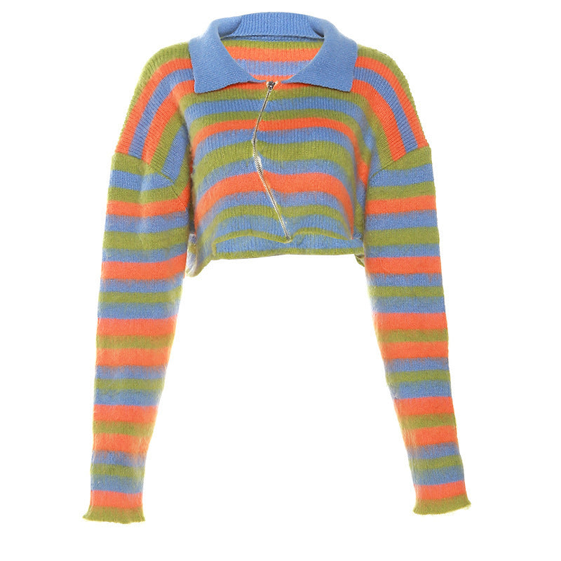Chaqueta tipo cárdigan de punto con rayas y bloques de color, informal, a la moda para mujer