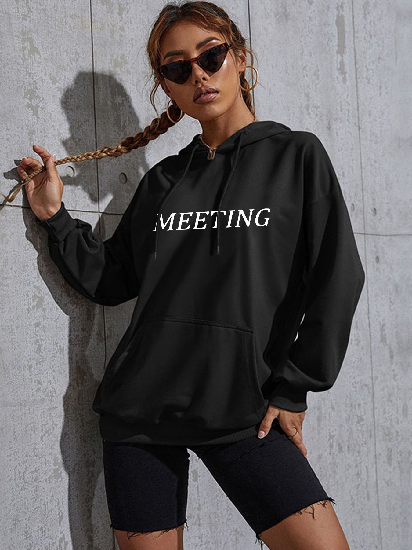 Sudadera con capucha de manga larga con estampado de letras informal a la moda para mujer