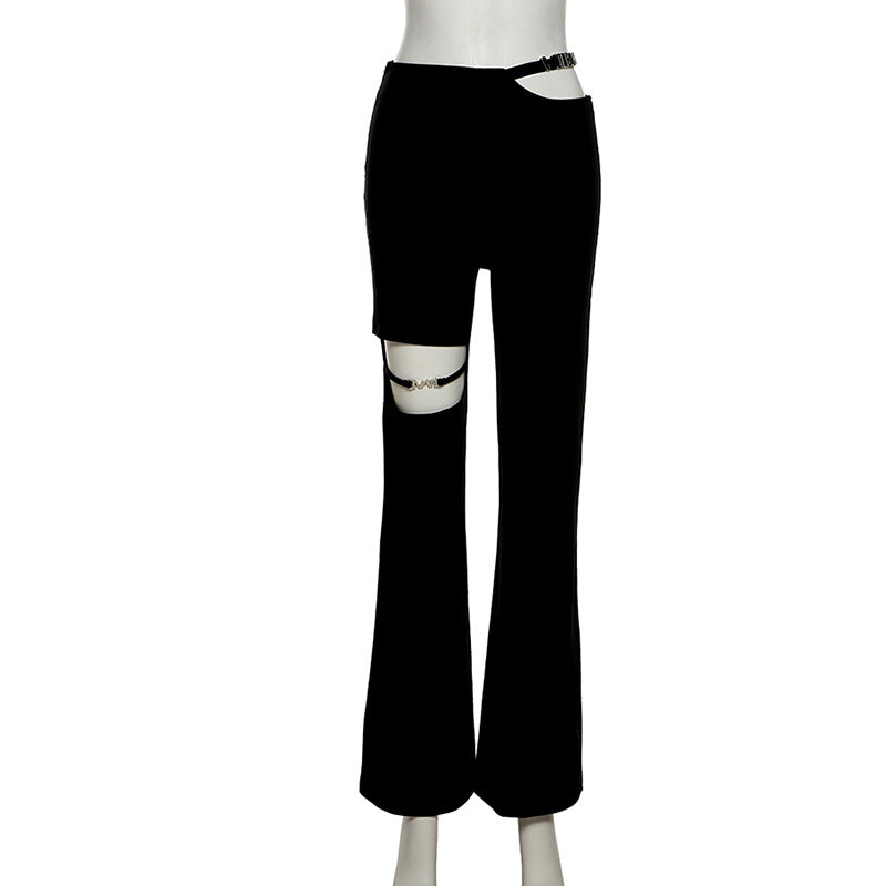Women Flow Ripped Hole Hollow Micro-Blaze Gothic Casual Pants