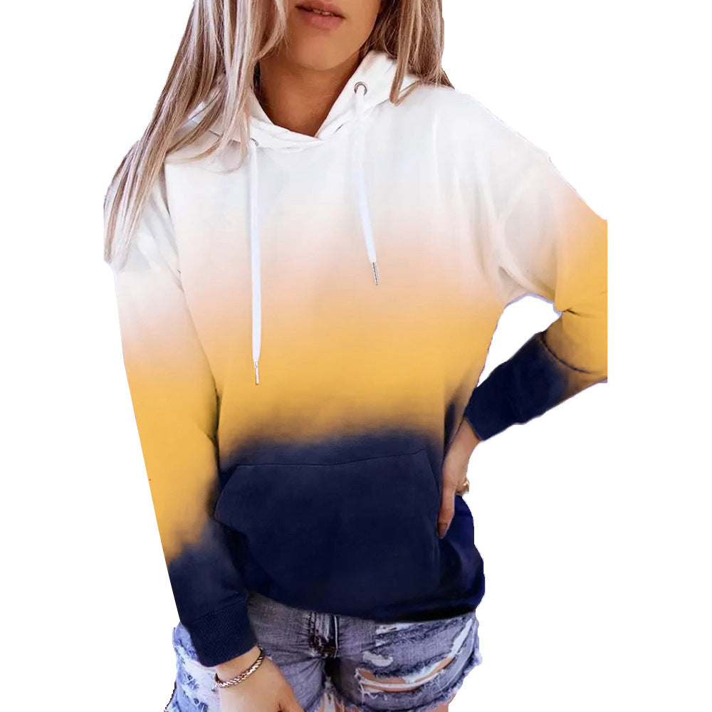 Sudadera con capucha de manga larga con estampado degradado holgado e informal para mujer