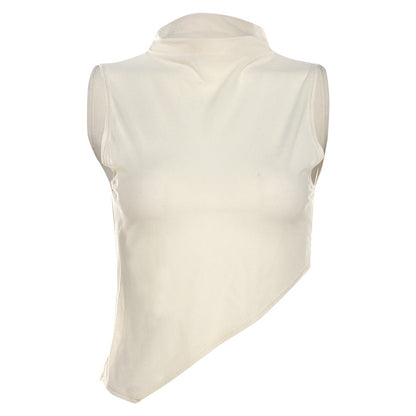 Summer Women Casual Solid Color Round Neck Sleeveless Crop Top