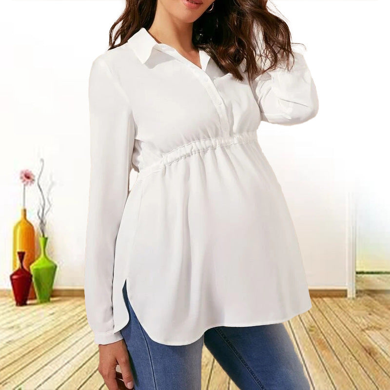 Blusa informal de manga larga con cuello en V y color liso para embarazadas