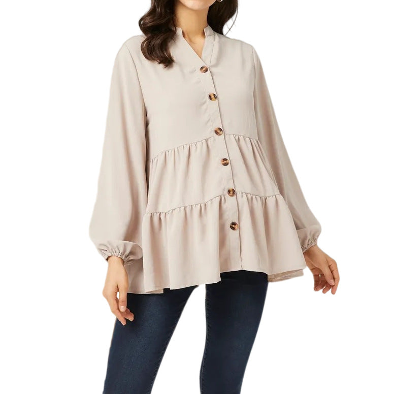 Pregnant Women Casual Solid Color V-Neck Long Sleeve Cotton Breastfeeding Top