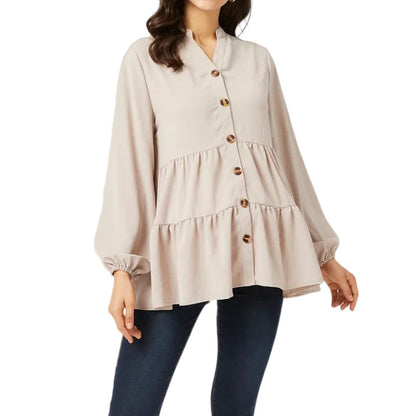 Pregnant Women Casual Solid Color V-Neck Long Sleeve Cotton Breastfeeding Top