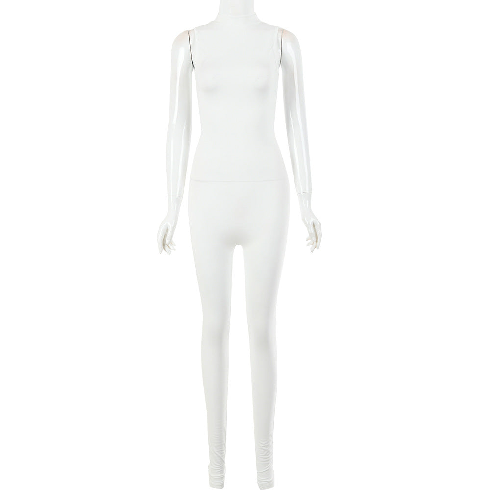 Women Solid Color Sleeveless Tank Top Slim Casual Jumpsuit