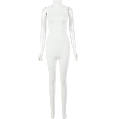 Women Solid Color Sleeveless Tank Top Slim Casual Jumpsuit