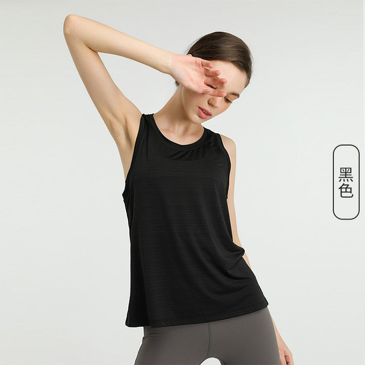 Women Casual Loose Solid Color Round Neck Sleeveless Back Cut Out Sports Tank Top