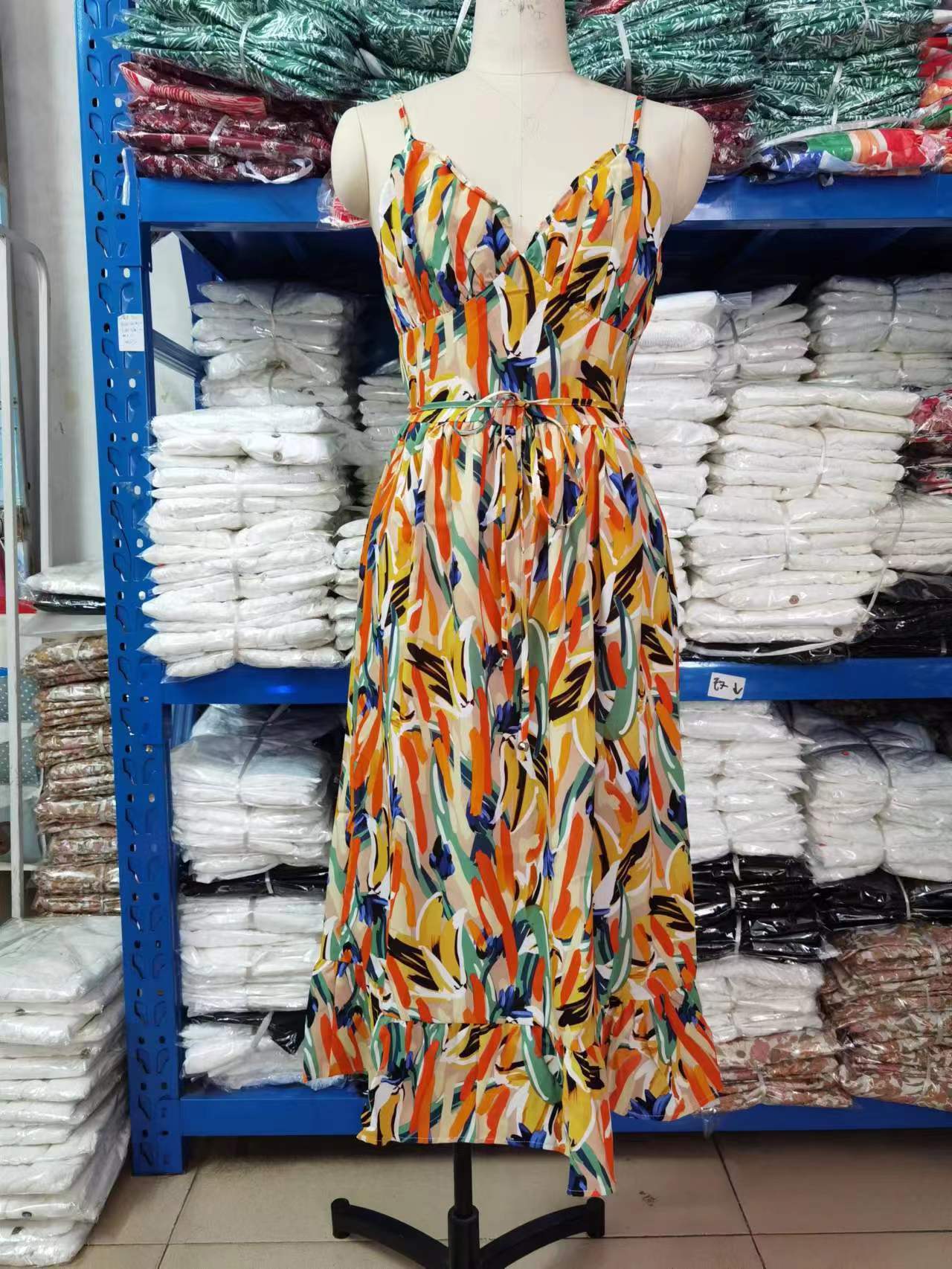 Vestido informal con estampado geométrico y tirantes para mujer, moda de verano