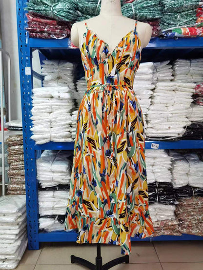 Vestido informal con estampado geométrico y tirantes para mujer, moda de verano