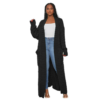 Women Winter Solid Color Long Sleeve Loose Casual Knitted Cardigan Over Coat