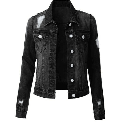 Chaqueta vaquera informal de manga larga con solapas rasgadas para mujer