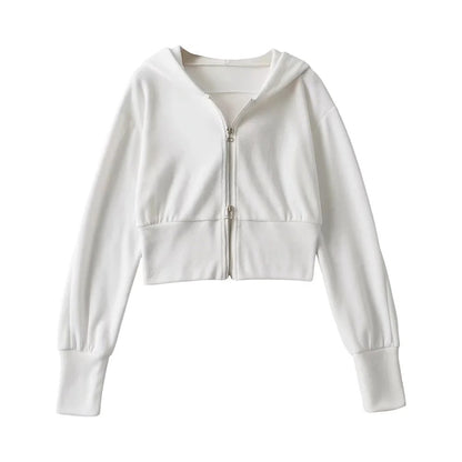 Sudadera con capucha de manga larga con cremallera doble holgada informal a la moda para mujer