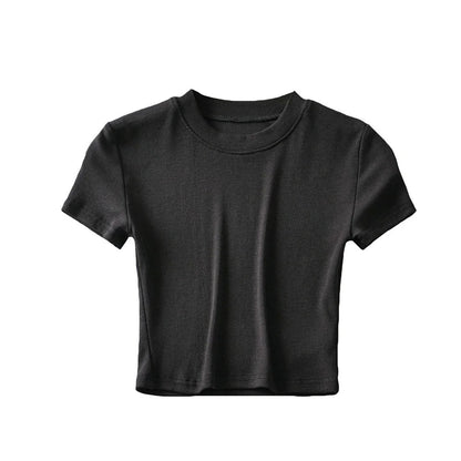 Camiseta informal de verano para mujer, color liso, cuello redondo, manga corta, sin mangas