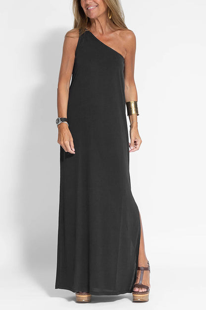 Summer Women Casual Slip-Shoulder Slip Solid Color Maxi Dress