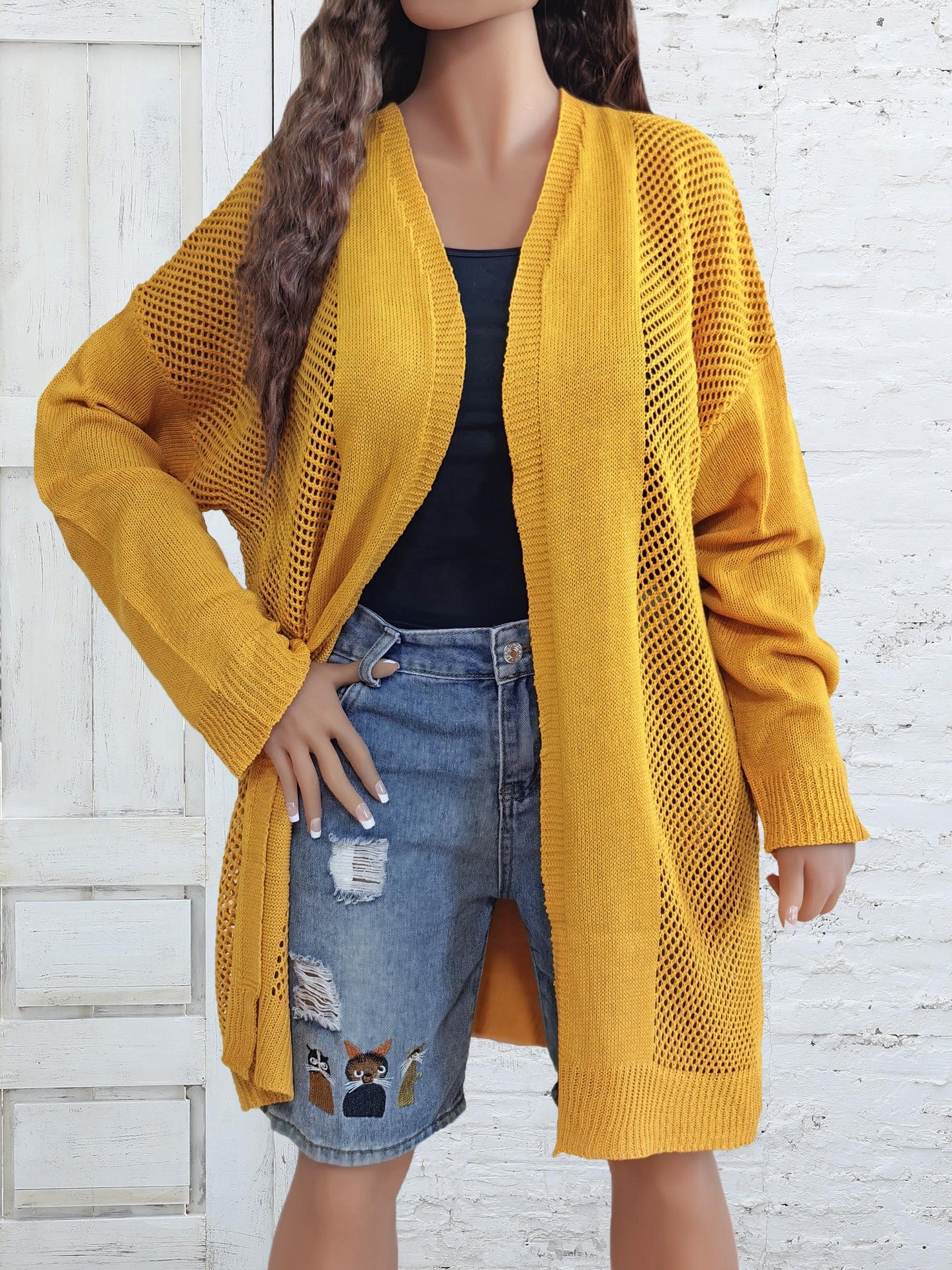 Chaqueta de manga larga tipo cárdigan de punto informal a la moda para mujer
