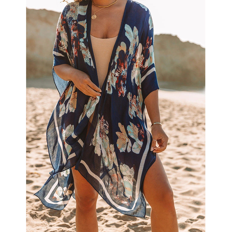Traje de baño de gasa estampado para mujer, informal, para vacaciones en la playa
