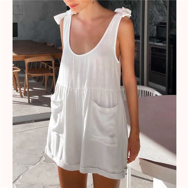 Women Fashion Casual Solid Color Sleeveless Loose Romper