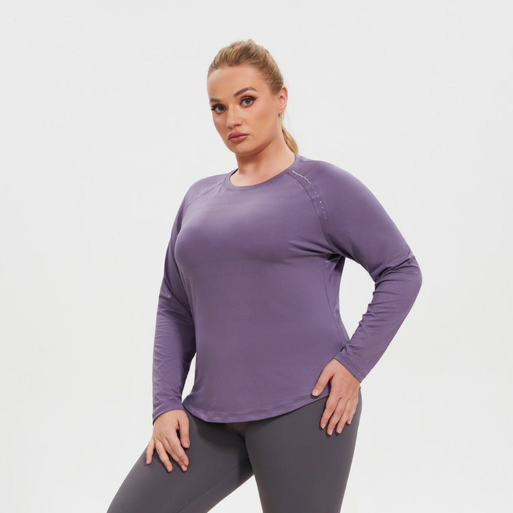 Top deportivo de yoga de manga larga, transpirable, transpirable y de talla grande para mujer