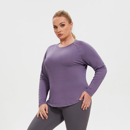 Top deportivo de yoga de manga larga, transpirable, transpirable y de talla grande para mujer