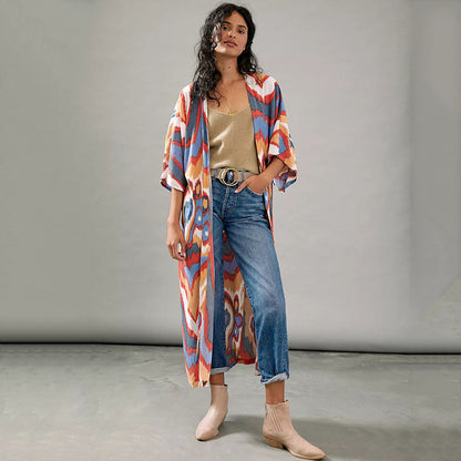 Chaqueta tipo cárdigan larga con estampado gráfico informal a la moda para mujer