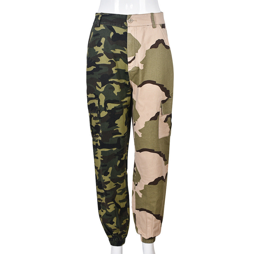 Women Casual Camouflage Print Panel Jogger Pants