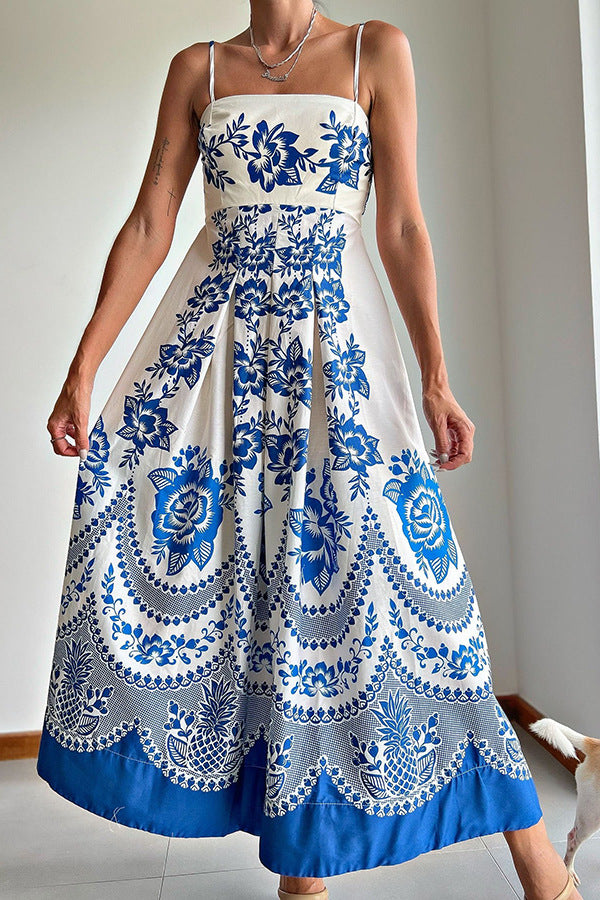 Bohemian Women Casual Print Strap Maxi Dress