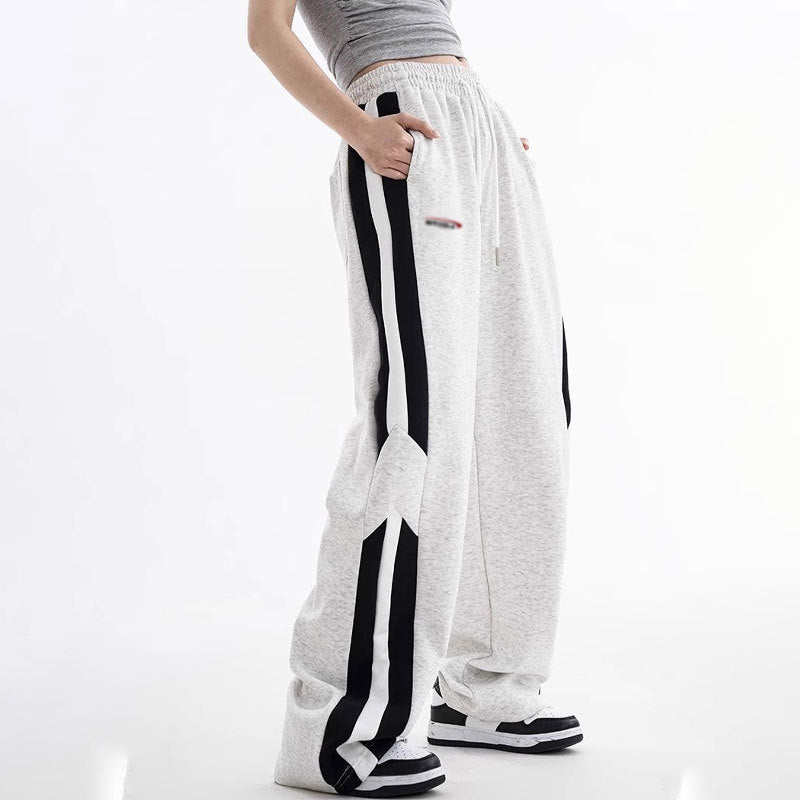 Sports Women Stripe Spring Loose Casual Straight Leg Cargo Pants
