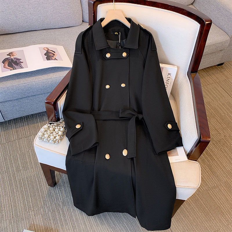 Chaqueta informal holgada de manga larga con doble botonadura para mujer, talla grande