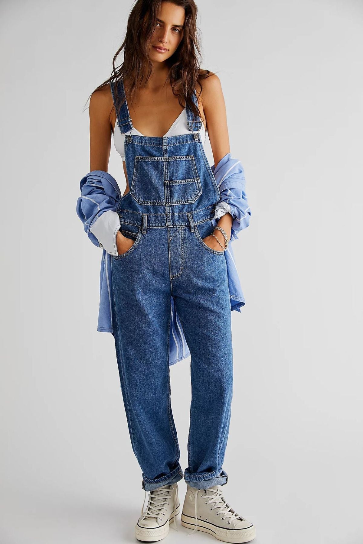 Women Fashion Casual Loose Denim Strap Pants