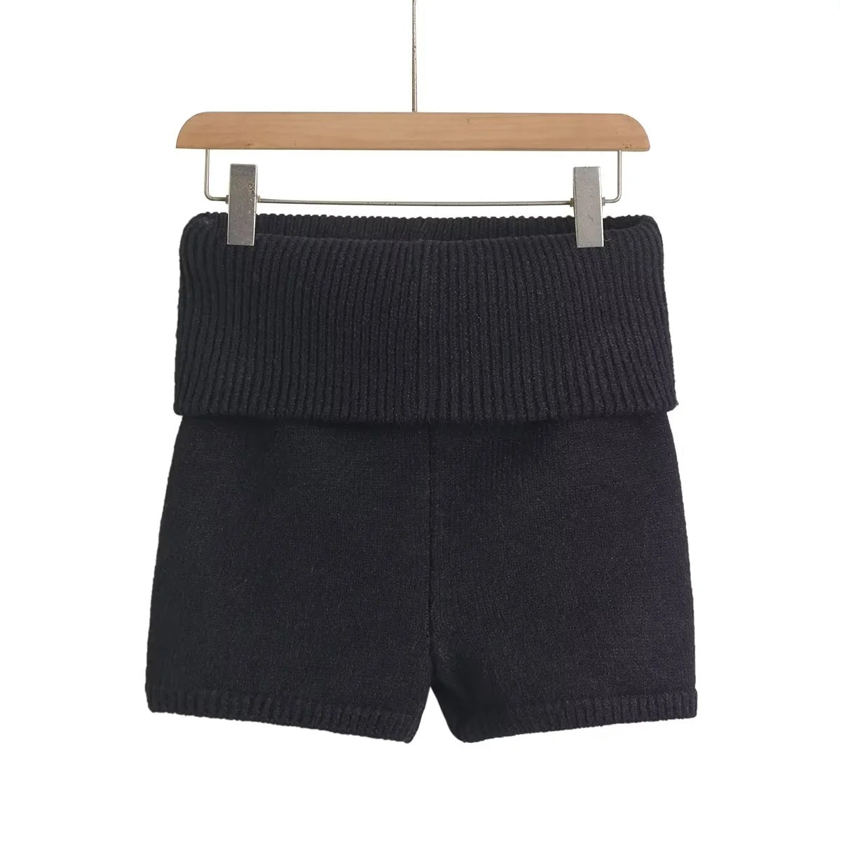 Women Fashion Casual Solid Color Stretch High-Waisted Knitted Shorts