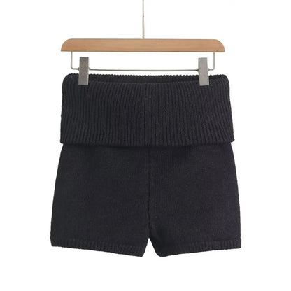 Women Fashion Casual Solid Color Stretch High-Waisted Knitted Shorts