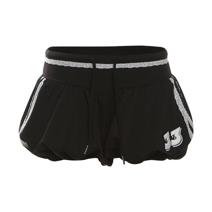 Women Fashion Casual Lace Splicing Drawstring Slim-Fit Low Waist Shorts