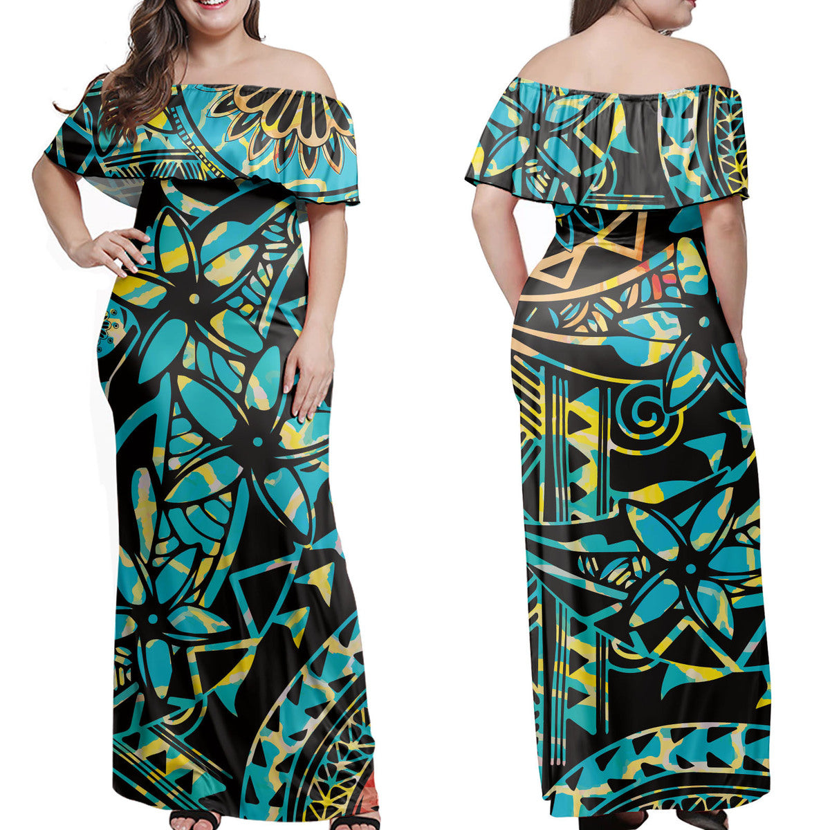 Women Fashion Casual Loose Printed Off-Shoulder Dress