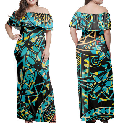 Women Fashion Casual Loose Printed Off-Shoulder Dress