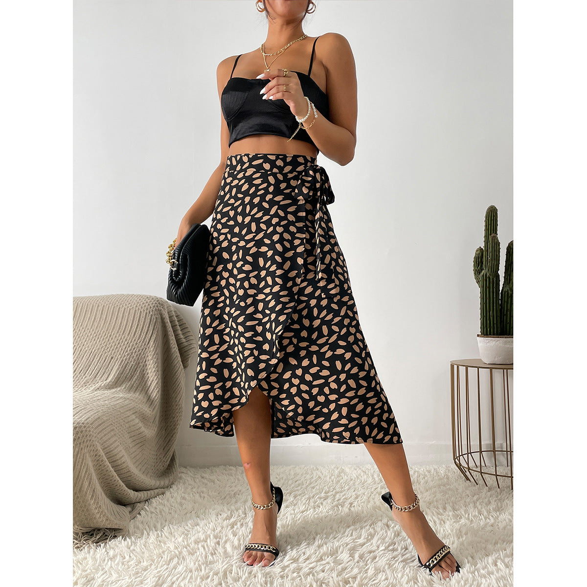 Women Casual Elegant Polka Dot Printed Split Skirt