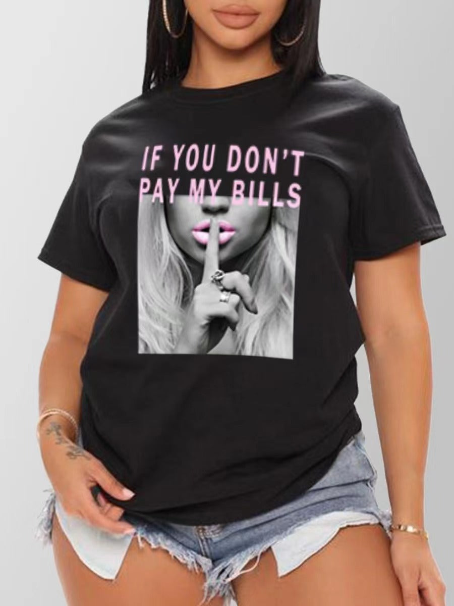Camiseta informal holgada de talla grande para mujer, cuello redondo, manga corta, estampado de letras y eslogan