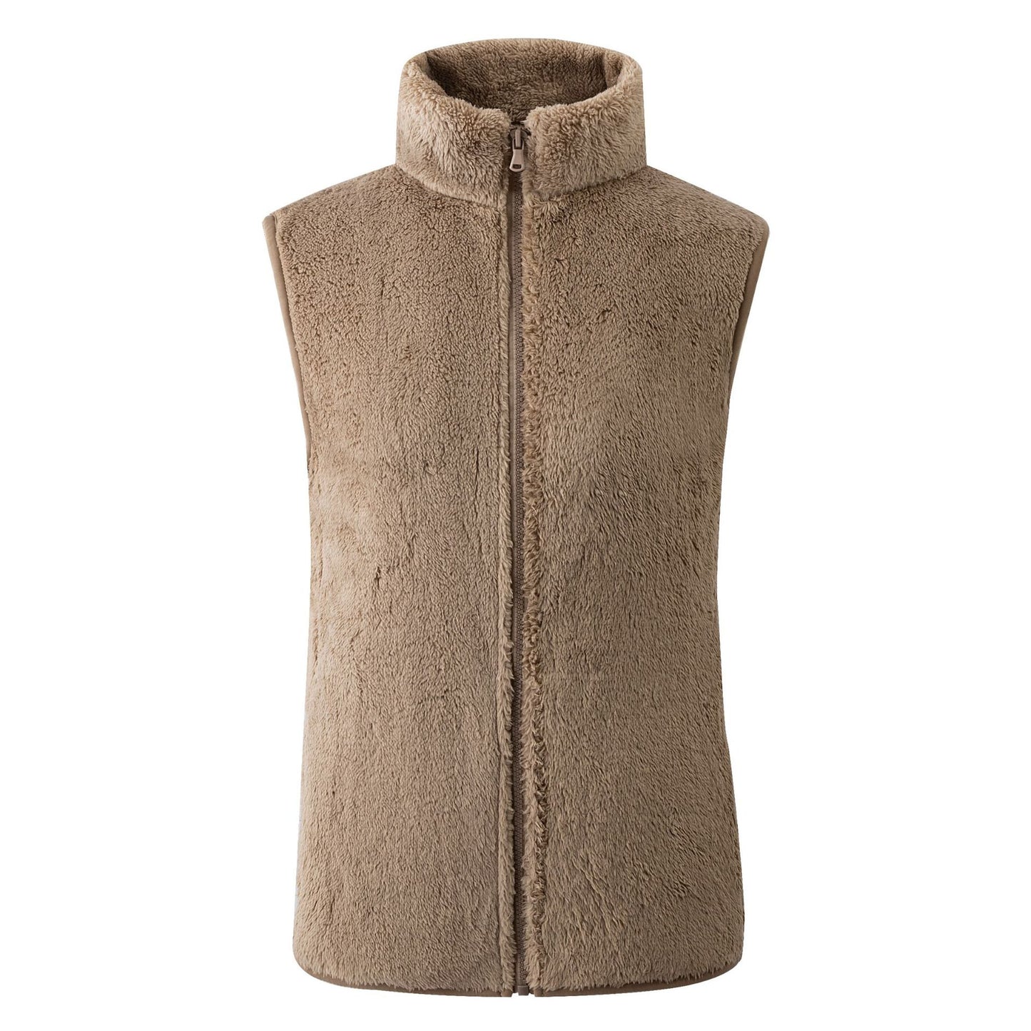 Chaleco informal de invierno de lana de color liso con cuello alto sin mangas para mujer