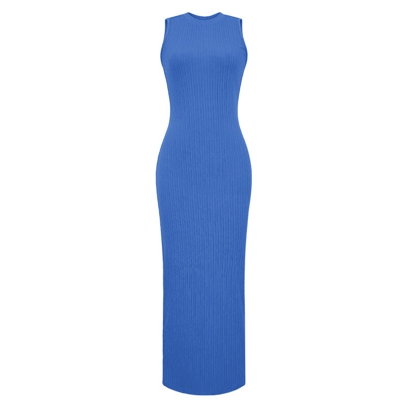 Vestido informal de punto sin mangas con cuello redondo para mujer