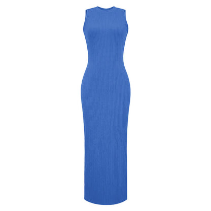 Vestido informal de punto sin mangas con cuello redondo para mujer