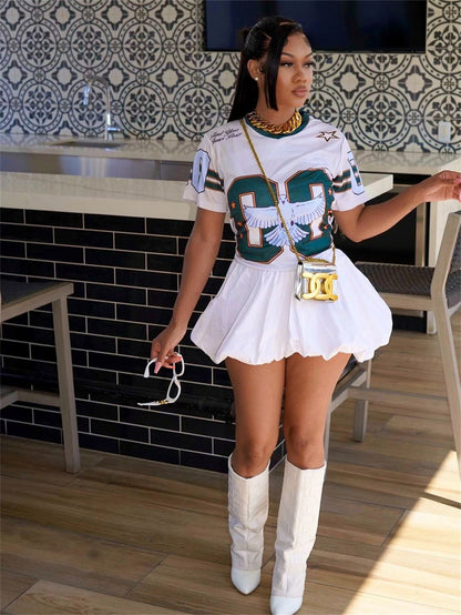 Camiseta de jersey de manga corta con cuello redondo y estampado holgado informal para mujer