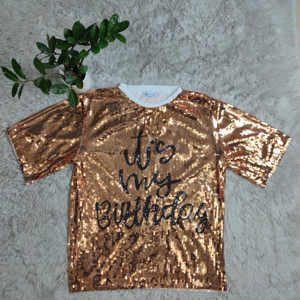 Vestido informal de manga corta con lentejuelas y letras para mujer