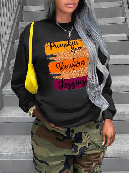 Sudadera informal holgada con estampado de letras y cuello redondo para mujer, de manga larga y talla grande